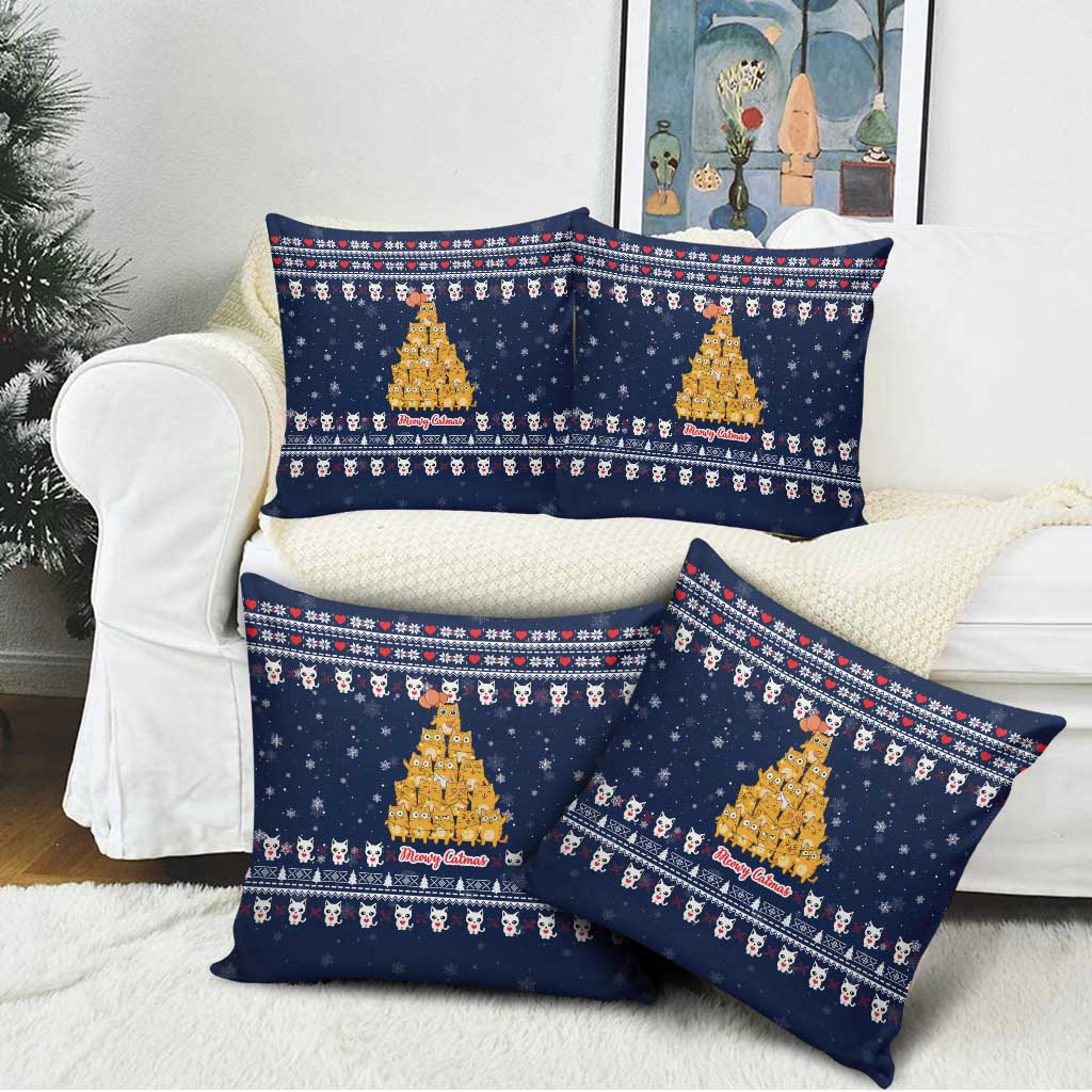 Meowy Catmas Pillow Cover with Orange Cats Christmas Tree and Snowflake Pattern Design - Wonder Print Shop