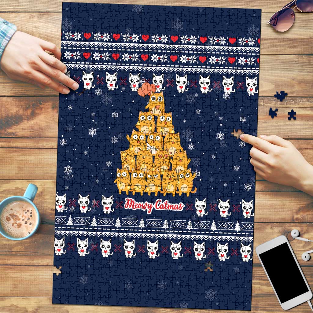 Meowy Catmas Puzzle with Orange Cats Christmas Tree and Snowflake Pattern Design - Wonder Print Shop