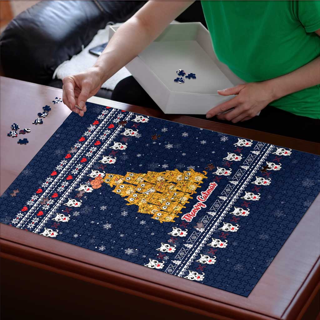Meowy Catmas Puzzle with Orange Cats Christmas Tree and Snowflake Pattern Design - Wonder Print Shop