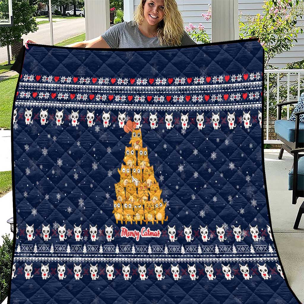 Meowy Catmas Quilt with Orange Cats Christmas Tree and Snowflake Pattern Design - Wonder Print Shop