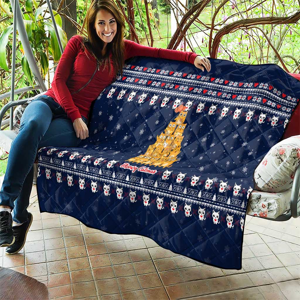 Meowy Catmas Quilt with Orange Cats Christmas Tree and Snowflake Pattern Design - Wonder Print Shop