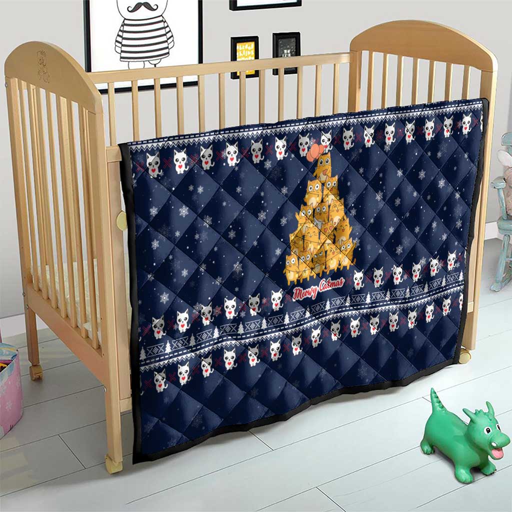Meowy Catmas Quilt with Orange Cats Christmas Tree and Snowflake Pattern Design - Wonder Print Shop