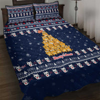 Meowy Catmas Quilt Bed Set with Orange Cats Christmas Tree and Snowflake Pattern Design - Wonder Print Shop