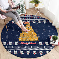 Meowy Catmas Round Carpet with Orange Cats Christmas Tree and Snowflake Pattern Design - Wonder Print Shop