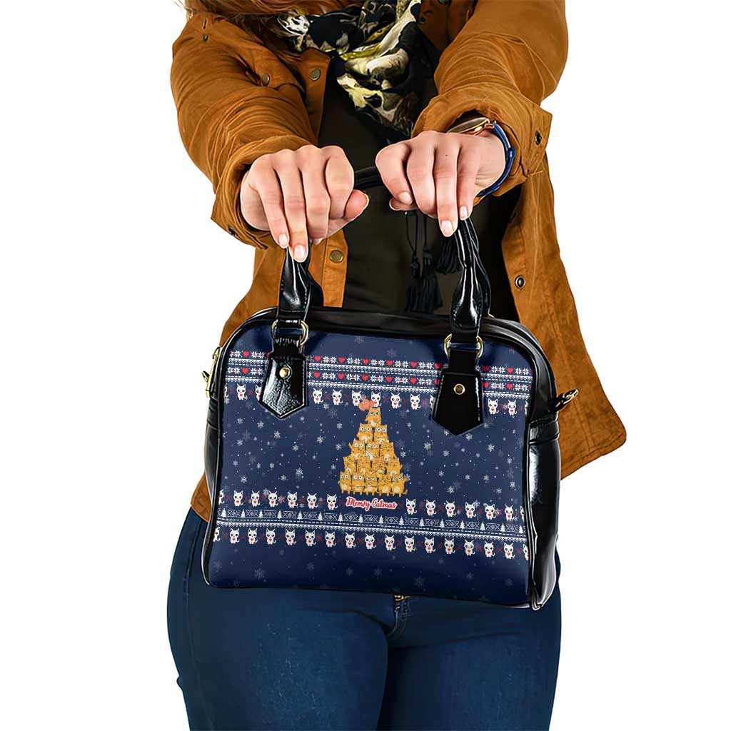 Meowy Catmas Shoulder Handbag with Orange Cats Christmas Tree and Snowflake Pattern Design - Wonder Print Shop