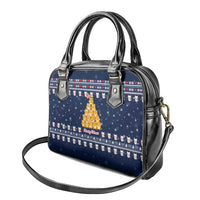 Meowy Catmas Shoulder Handbag with Orange Cats Christmas Tree and Snowflake Pattern Design - Wonder Print Shop