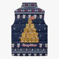 Meowy Catmas Sleeveless Puffer Jacket with Orange Cats Christmas Tree and Snowflake Pattern Design - Wonder Print Shop
