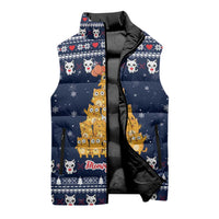 Meowy Catmas Sleeveless Puffer Jacket with Orange Cats Christmas Tree and Snowflake Pattern Design - Wonder Print Shop