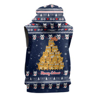 Meowy Catmas Sleeveless Zip Hoodie with Orange Cats Christmas Tree and Snowflake Pattern Design - Wonder Print Shop