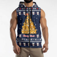 Meowy Catmas Sleeveless Zip Hoodie with Orange Cats Christmas Tree and Snowflake Pattern Design - Wonder Print Shop