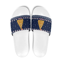 Meowy Catmas Slide Sandals with Orange Cats Christmas Tree and Snowflake Pattern Design - Wonder Print Shop