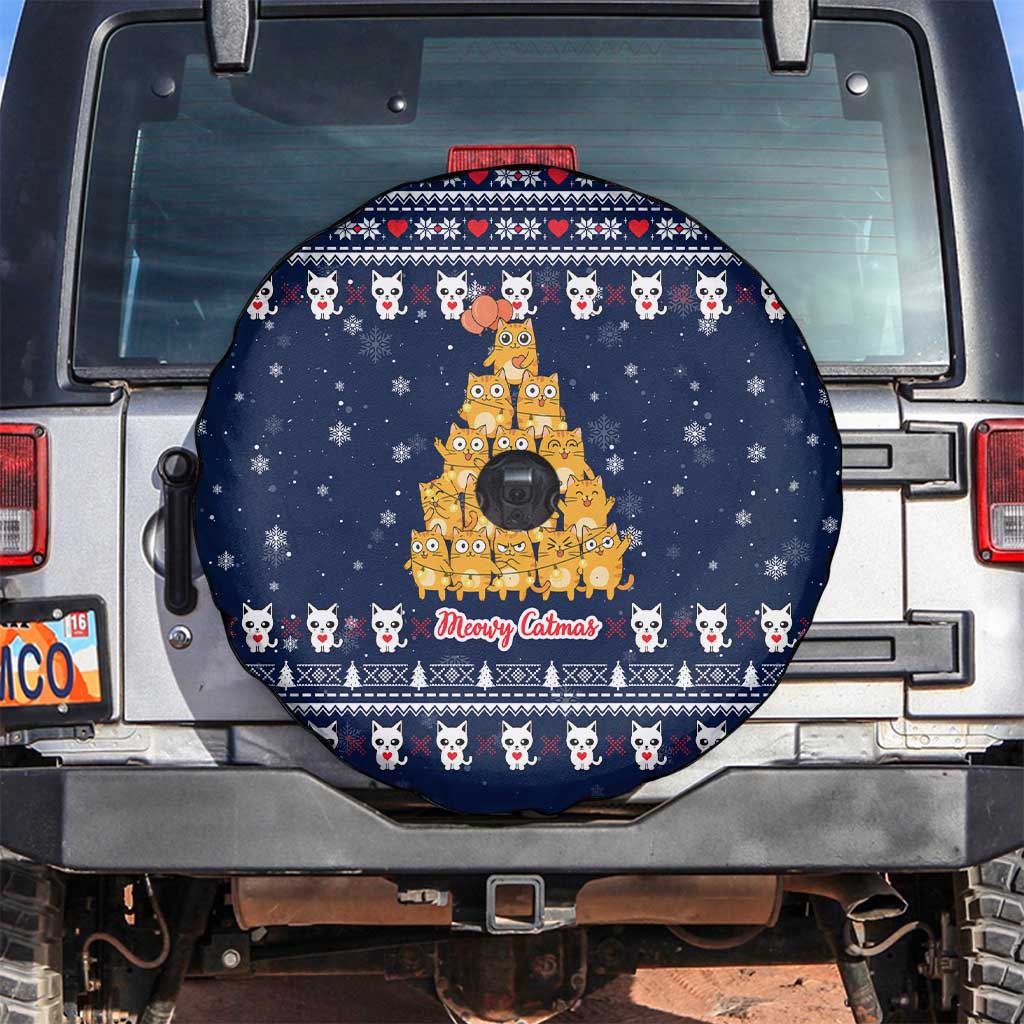 Meowy Catmas Spare Tire Cover with Orange Cats Christmas Tree and Snowflake Pattern Design - Wonder Print Shop