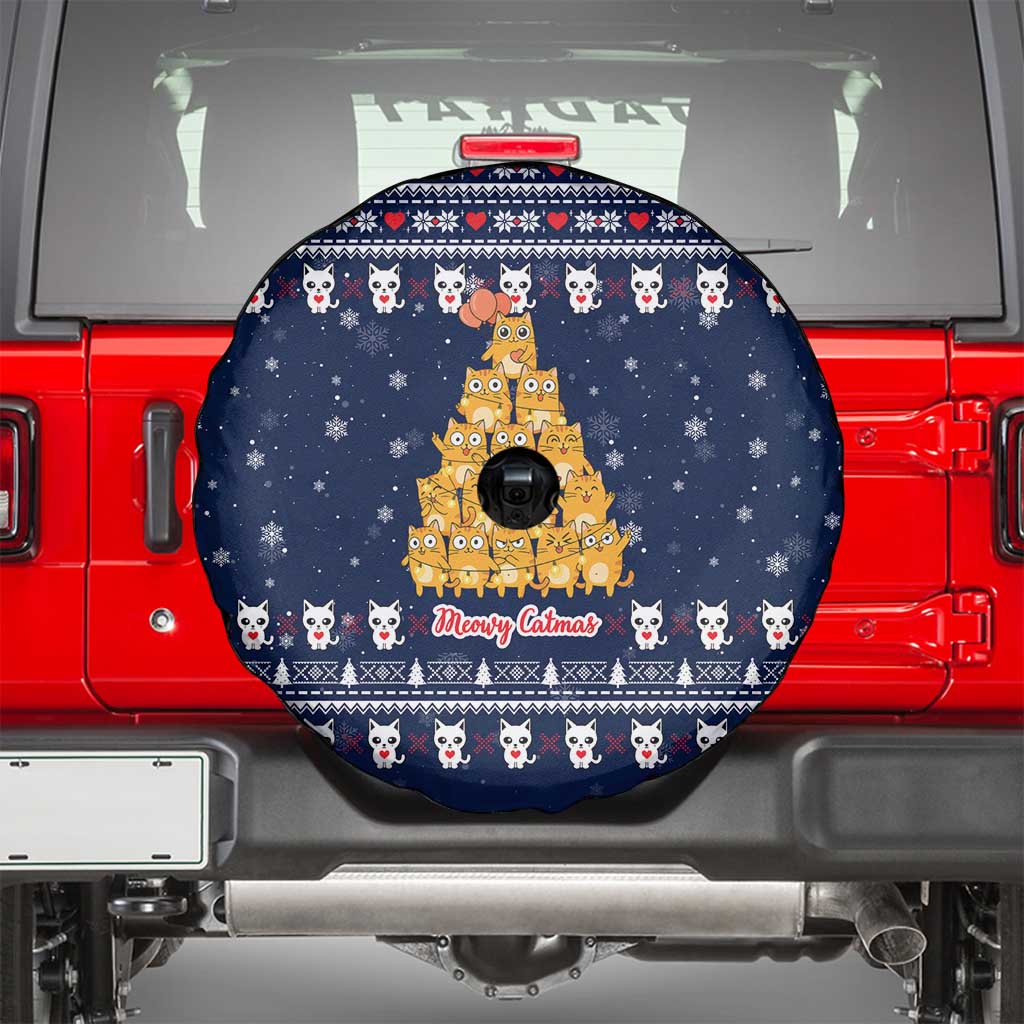 Meowy Catmas Spare Tire Cover with Orange Cats Christmas Tree and Snowflake Pattern Design - Wonder Print Shop