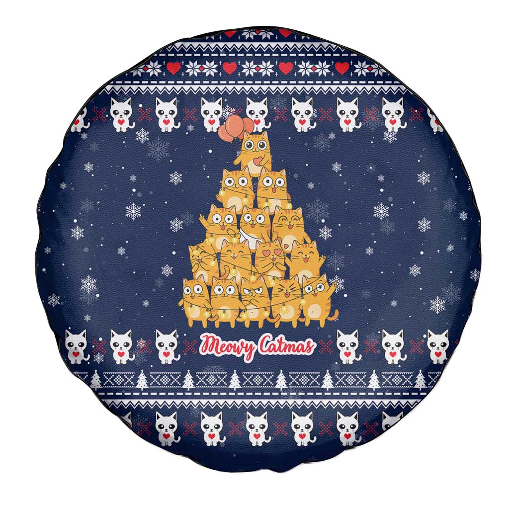 Meowy Catmas Spare Tire Cover with Orange Cats Christmas Tree and Snowflake Pattern Design - Wonder Print Shop