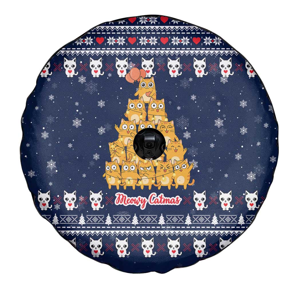 Meowy Catmas Spare Tire Cover with Orange Cats Christmas Tree and Snowflake Pattern Design - Wonder Print Shop