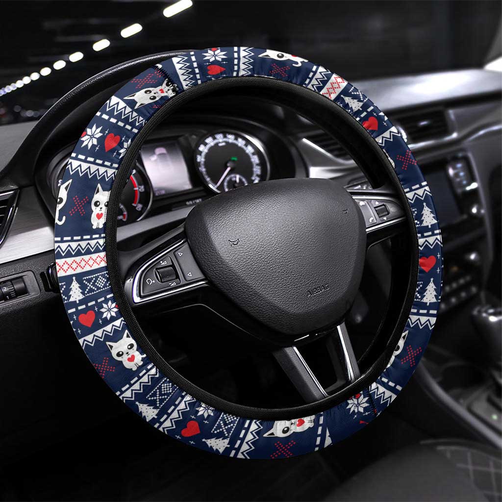Meowy Catmas Steering Wheel Cover with Orange Cats Christmas Tree and Snowflake Pattern Design - Wonder Print Shop