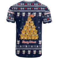 Meowy Catmas T Shirt with Orange Cats Christmas Tree and Snowflake Pattern Design - Wonder Print Shop