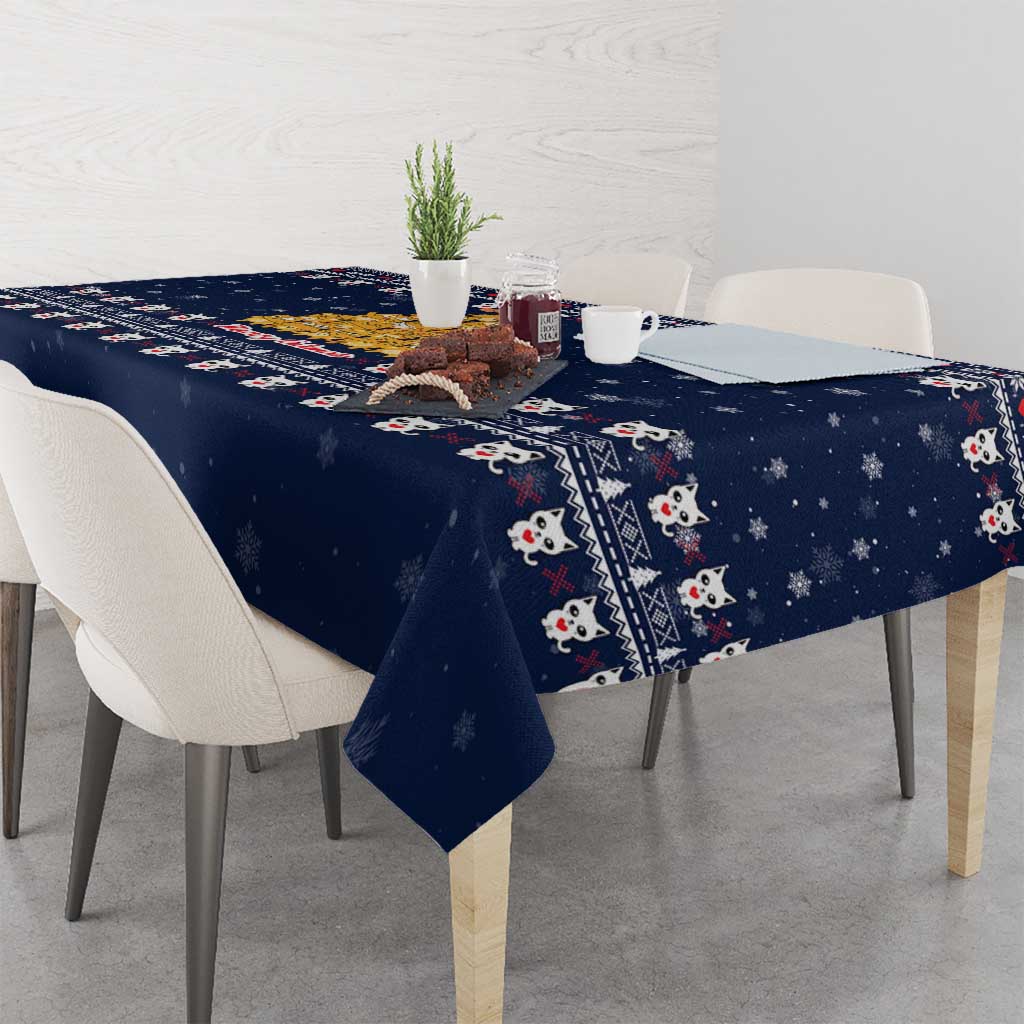 Meowy Catmas Tablecloth with Orange Cats Christmas Tree and Snowflake Pattern Design - Wonder Print Shop