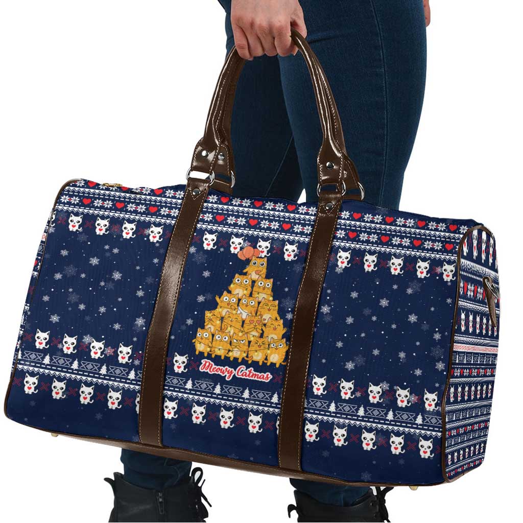Meowy Catmas Travel Bag with Orange Cats Christmas Tree and Snowflake Pattern Design - Wonder Print Shop