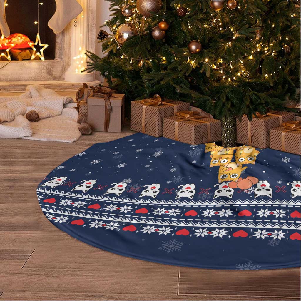 Meowy Catmas Tree Skirt with Orange Cats Christmas Tree and Snowflake Pattern Design - Wonder Print Shop