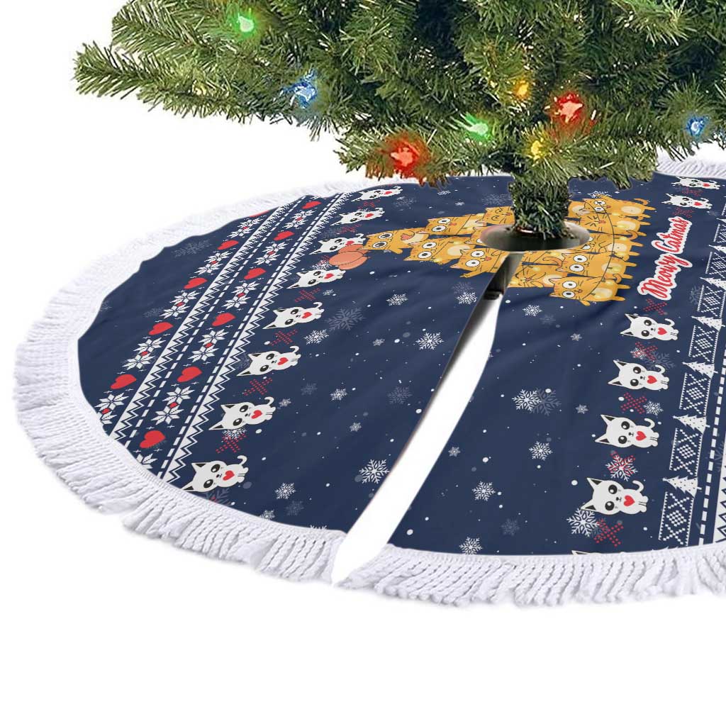 Meowy Catmas Tree Skirt with Orange Cats Christmas Tree and Snowflake Pattern Design - Wonder Print Shop
