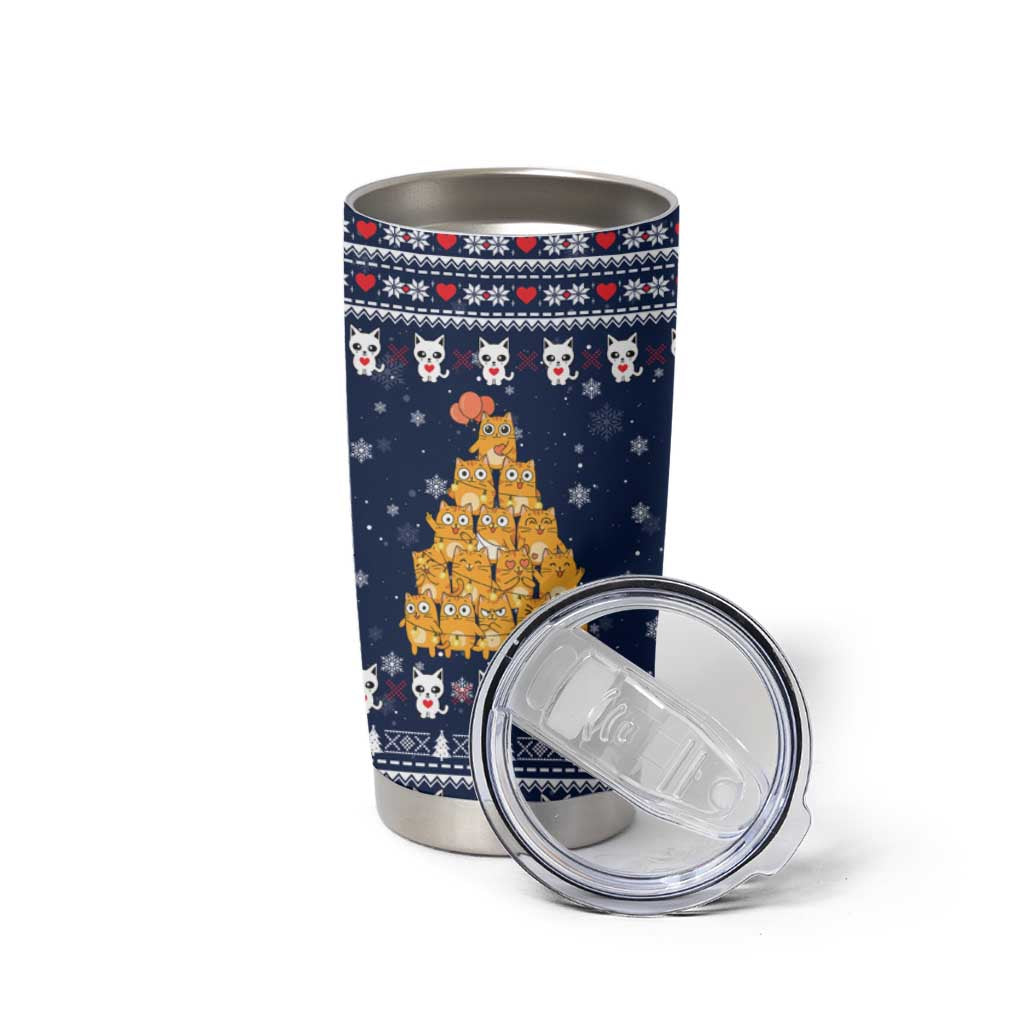 Meowy Catmas Tumbler Cup with Orange Cats Christmas Tree and Snowflake Pattern Design - Wonder Print Shop