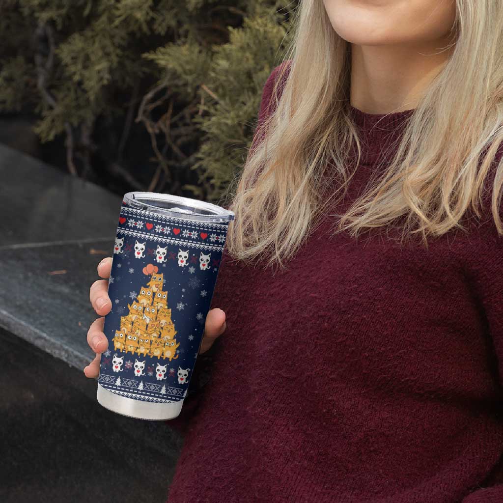 Meowy Catmas Tumbler Cup with Orange Cats Christmas Tree and Snowflake Pattern Design - Wonder Print Shop