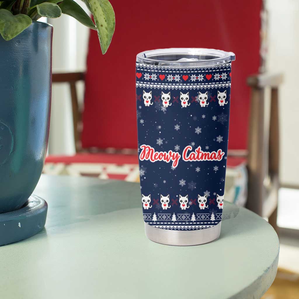 Meowy Catmas Tumbler Cup with Orange Cats Christmas Tree and Snowflake Pattern Design - Wonder Print Shop