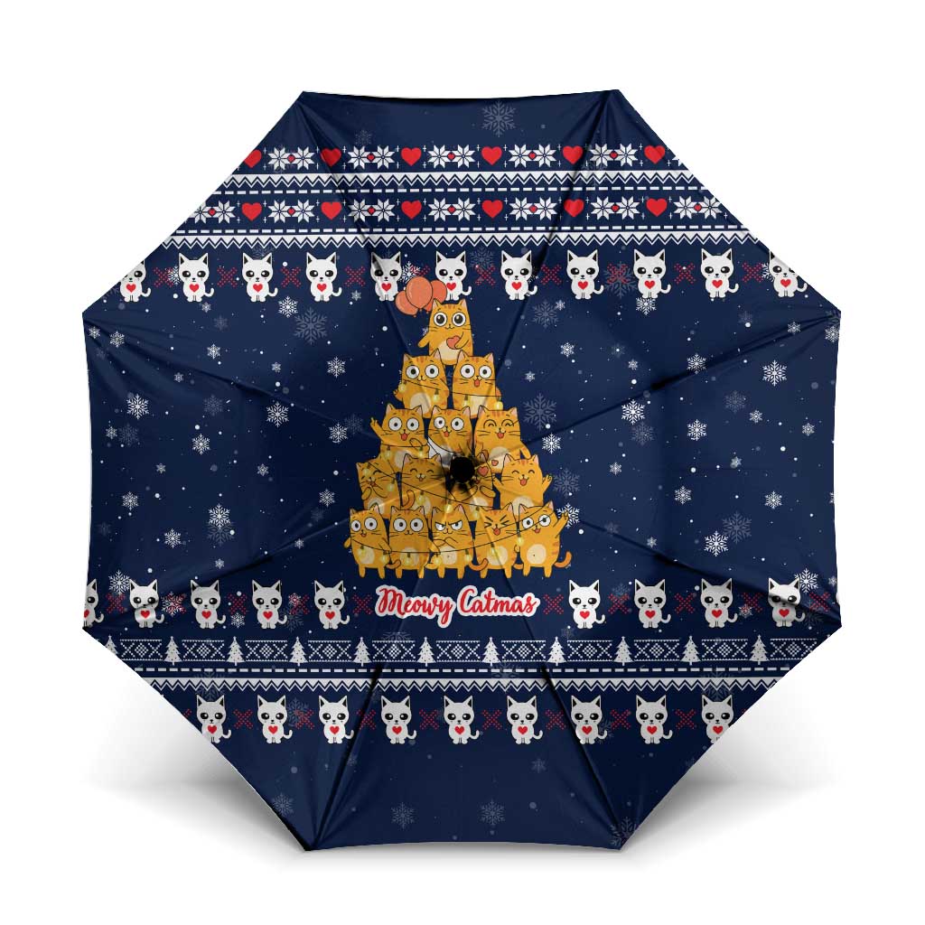 Meowy Catmas Umbrella with Orange Cats Christmas Tree and Snowflake Pattern Design - Wonder Print Shop