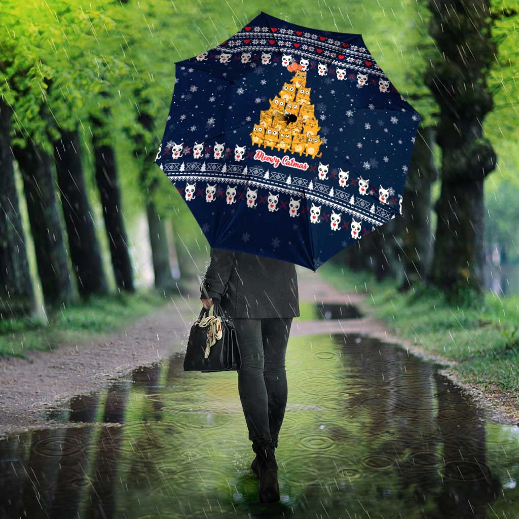 Meowy Catmas Umbrella with Orange Cats Christmas Tree and Snowflake Pattern Design - Wonder Print Shop