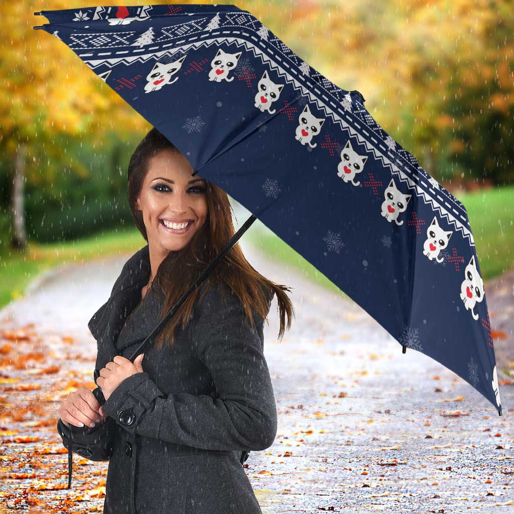 Meowy Catmas Umbrella with Orange Cats Christmas Tree and Snowflake Pattern Design - Wonder Print Shop
