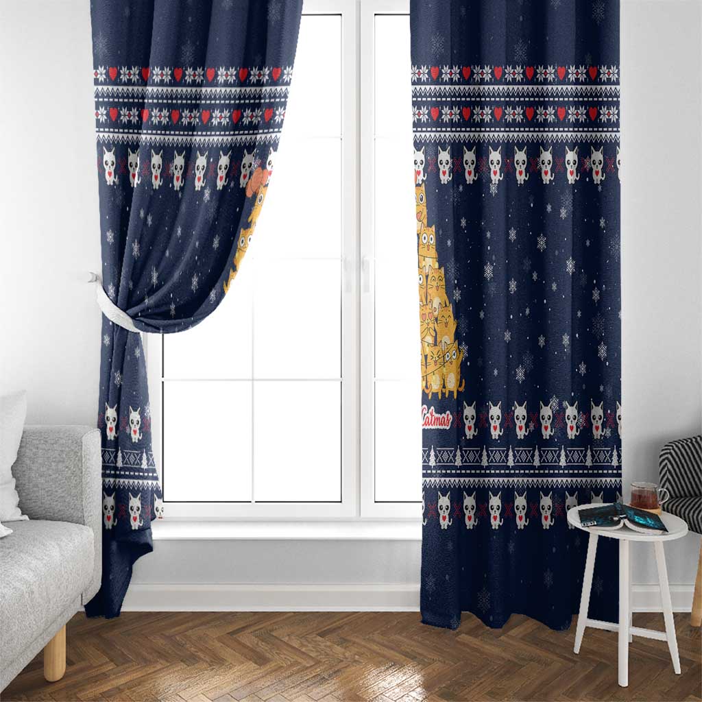 Meowy Catmas Window Curtain with Orange Cats Christmas Tree and Snowflake Pattern Design - Wonder Print Shop