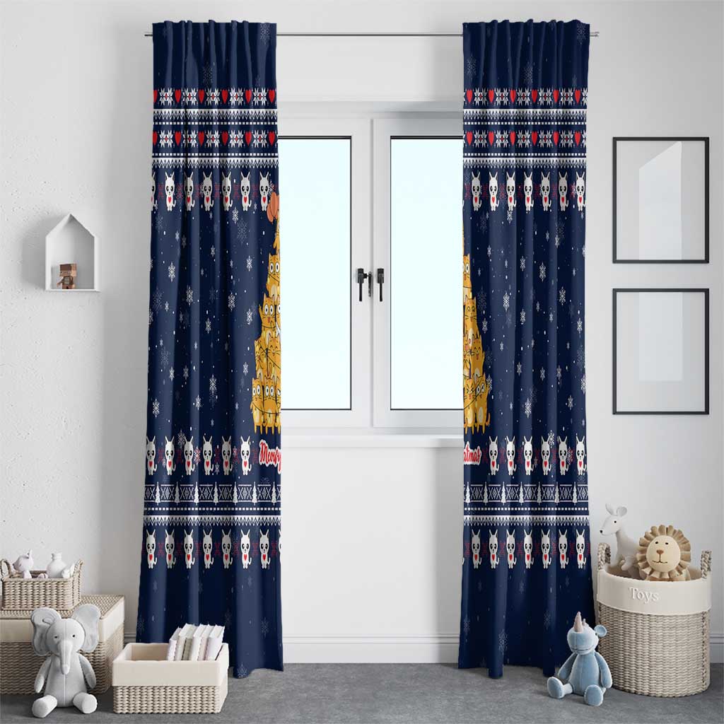 Meowy Catmas Window Curtain with Orange Cats Christmas Tree and Snowflake Pattern Design - Wonder Print Shop