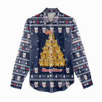 Meowy Catmas Women Casual Shirt with Orange Cats Christmas Tree and Snowflake Pattern Design - Wonder Print Shop