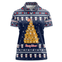 Meowy Catmas Women Polo Shirt with Orange Cats Christmas Tree and Snowflake Pattern Design - Wonder Print Shop