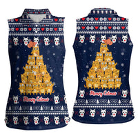 Meowy Catmas Women Sleeveless Polo Shirt with Orange Cats Christmas Tree and Snowflake Pattern Design - Wonder Print Shop