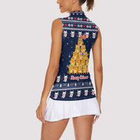 Meowy Catmas Women Sleeveless Polo Shirt with Orange Cats Christmas Tree and Snowflake Pattern Design - Wonder Print Shop