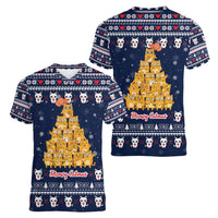 Meowy Catmas Women V-Neck T-Shirt with Orange Cats Christmas Tree and Snowflake Pattern Design - Wonder Print Shop