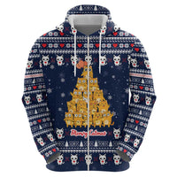 Meowy Catmas Zip Hoodie with Orange Cats Christmas Tree and Snowflake Pattern Design - Wonder Print Shop