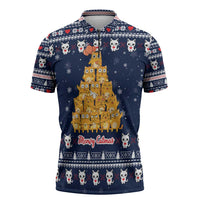 Meowy Catmas Zipper Polo Shirt with Orange Cats Christmas Tree and Snowflake Pattern Design - Wonder Print Shop