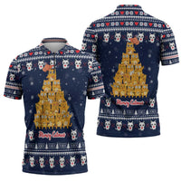 Meowy Catmas Zipper Polo Shirt with Orange Cats Christmas Tree and Snowflake Pattern Design - Wonder Print Shop