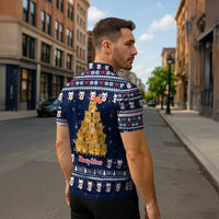 Meowy Catmas Zipper Polo Shirt with Orange Cats Christmas Tree and Snowflake Pattern Design - Wonder Print Shop