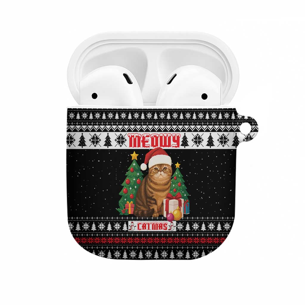 Meowy Catmas AirPods Case with Tabby Cat Santa Hat and Christmas Tree Gift Pattern Design - Wonder Print Shop