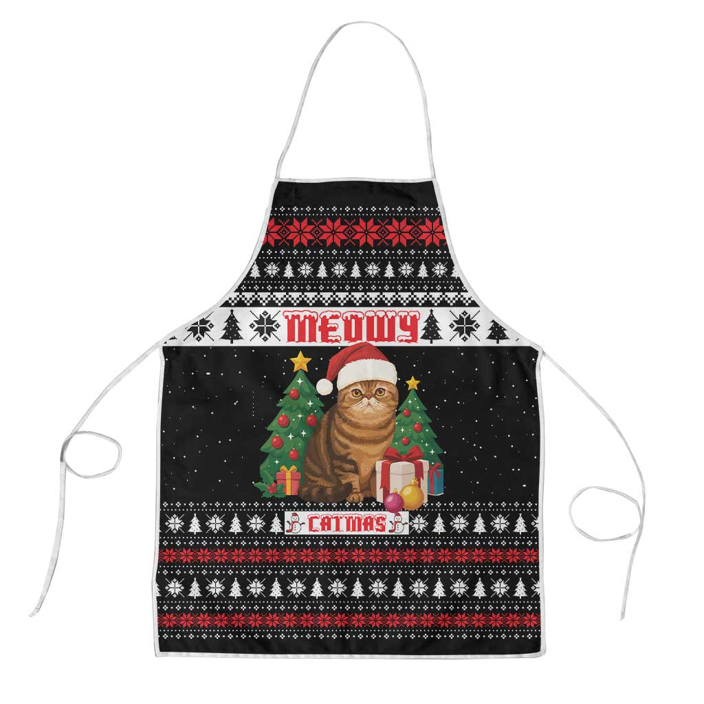 Meowy Catmas Apron with Tabby Cat Santa Hat and Christmas Tree Gift Pattern Design - Wonder Print Shop