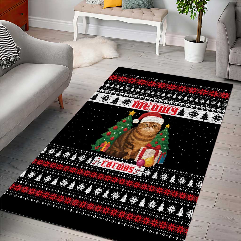 Meowy Catmas Area Rug with Tabby Cat Santa Hat and Christmas Tree Gift Pattern Design - Wonder Print Shop