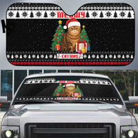 Meowy Catmas Auto Sun Shade with Tabby Cat Santa Hat and Christmas Tree Gift Pattern Design - Wonder Print Shop