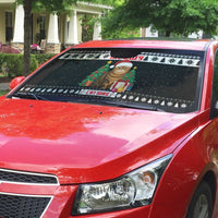 Meowy Catmas Auto Sun Shade with Tabby Cat Santa Hat and Christmas Tree Gift Pattern Design - Wonder Print Shop