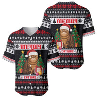 Meowy Catmas Baseball Jersey with Tabby Cat Santa Hat and Christmas Tree Gift Pattern Design - Wonder Print Shop