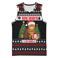 Meowy Catmas Basketball Jersey with Tabby Cat Santa Hat and Christmas Tree Gift Pattern Design - Wonder Print Shop
