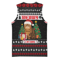 Meowy Catmas Basketball Jersey with Tabby Cat Santa Hat and Christmas Tree Gift Pattern Design - Wonder Print Shop